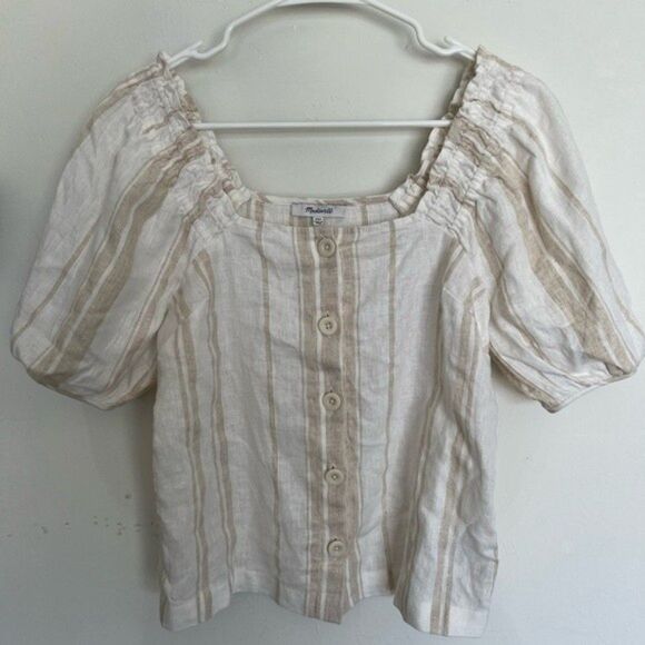 Madewell Linen-Blend Square-Neck Button-Front Top: Undyed Edition Size XXS - Picture 5 of 9